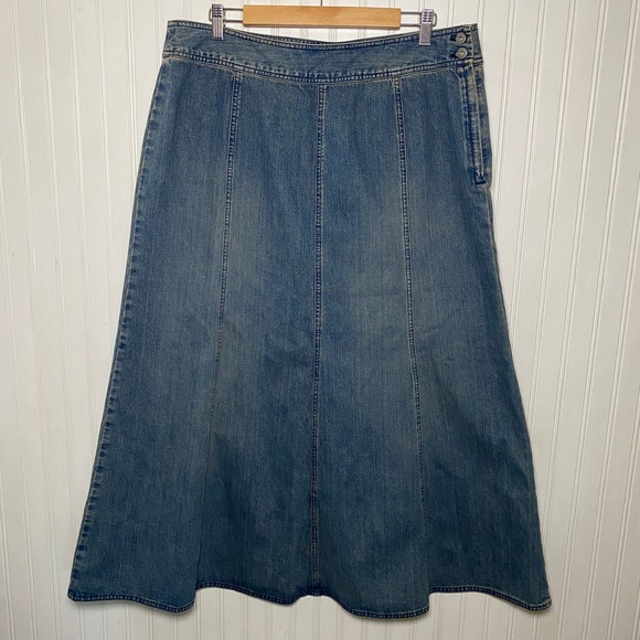 Liz Claiborne Dresses & Skirts - VTG Liz Claiborne Cottagecore Denim Paneled Maxi Skirt Western Prairie Cotton